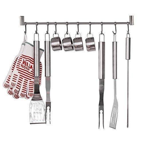 Squelo Kitchen Rail Rack Wall Mounted Utensil Hanging Rack Stainless Steel Hanger Hooks for Kitchen Tools, Pot, Towel