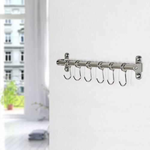 Squelo Kitchen Sliding Hooks, Solid Stainless Steel Hanging Rack Rail with Utensil Removable S Hooks for Towel, Pot Pan, Spoon, Loofah, Bathrobe, Wall Mounted