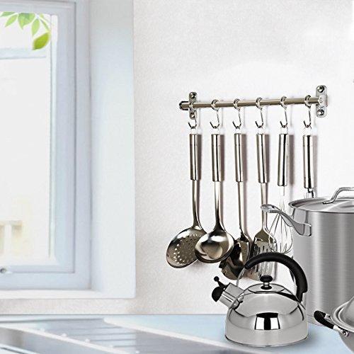 Squelo Kitchen Sliding Hooks, Solid Stainless Steel Hanging Rack Rail with Utensil Removable S Hooks for Towel, Pot Pan, Spoon, Loofah, Bathrobe, Wall Mounted