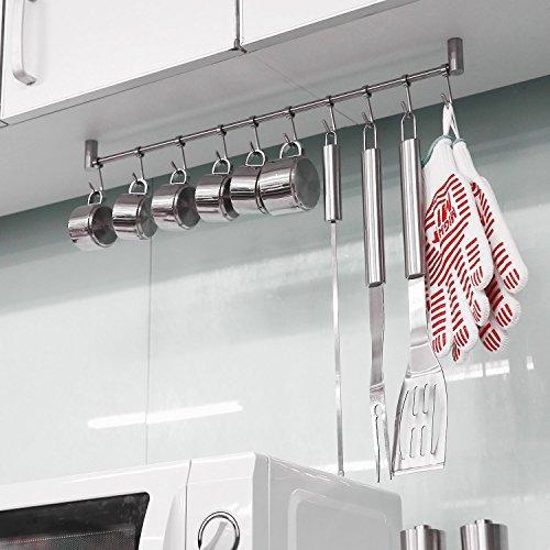 Squelo Kitchen Rail Rack Wall Mounted Utensil Hanging Rack Stainless Steel Hanger Hooks for Kitchen Tools, Pot, Towel