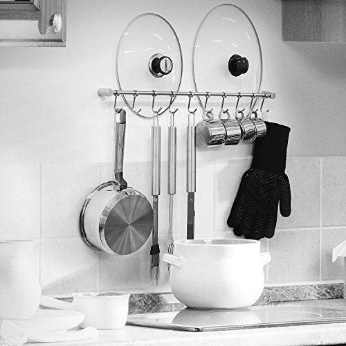 Squelo Kitchen Rail Rack Wall Mounted Utensil Hanging Rack Stainless Steel Hanger Hooks for Kitchen Tools, Pot, Towel