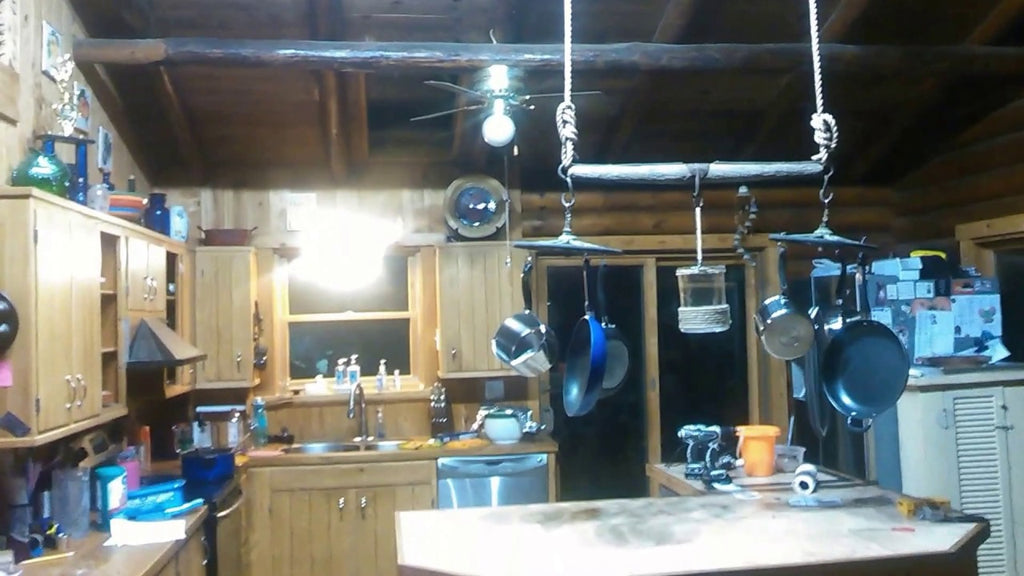 This is a video of the custom pot rack we made going down and up for the kitchen