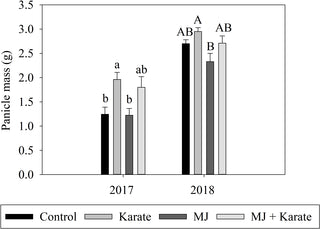 Seed treatment using methyl jasmonate induces resistance to rice water weevil but reduces plant growth in rice