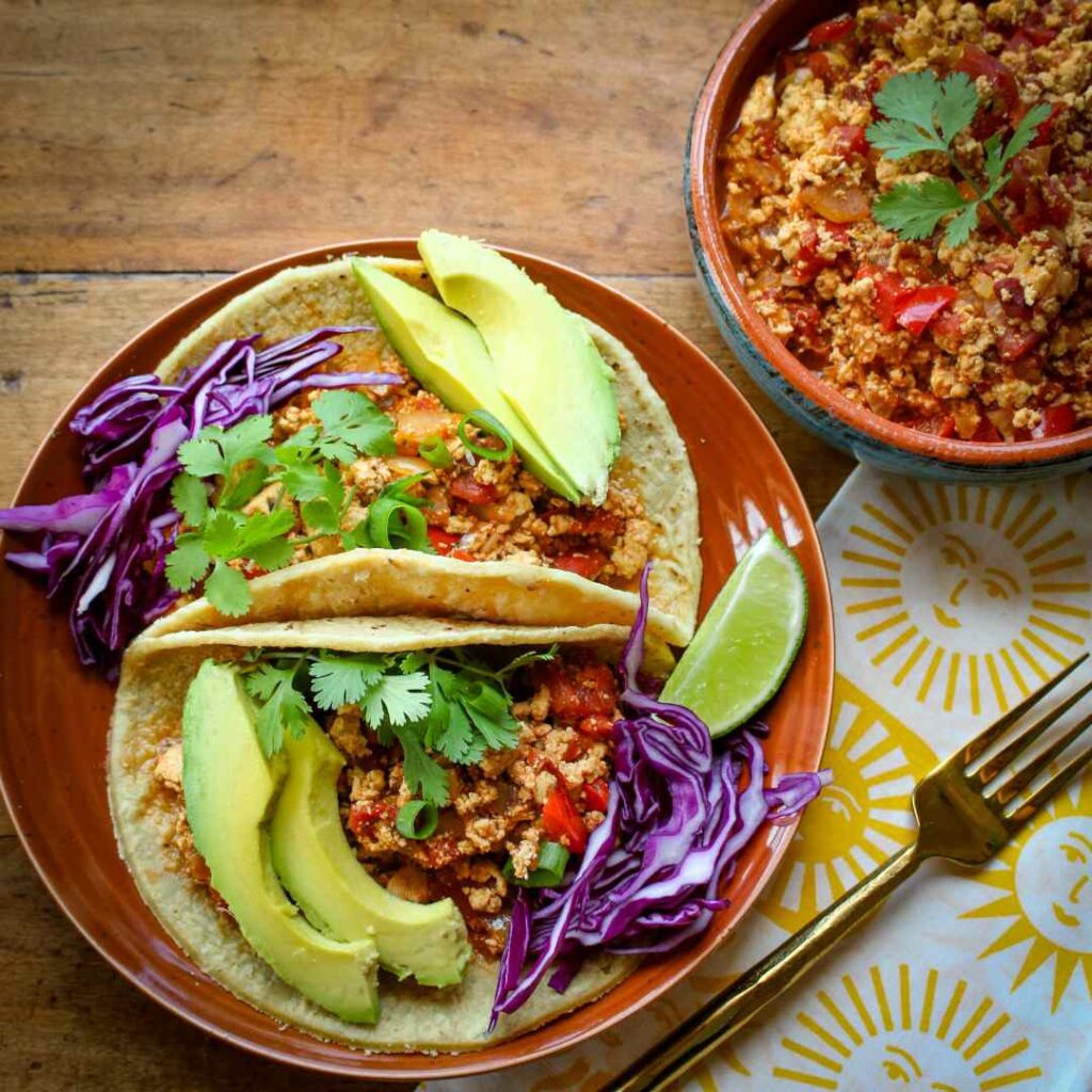 Vegan Chipotle Sofritas Tacos with Mango Slaw