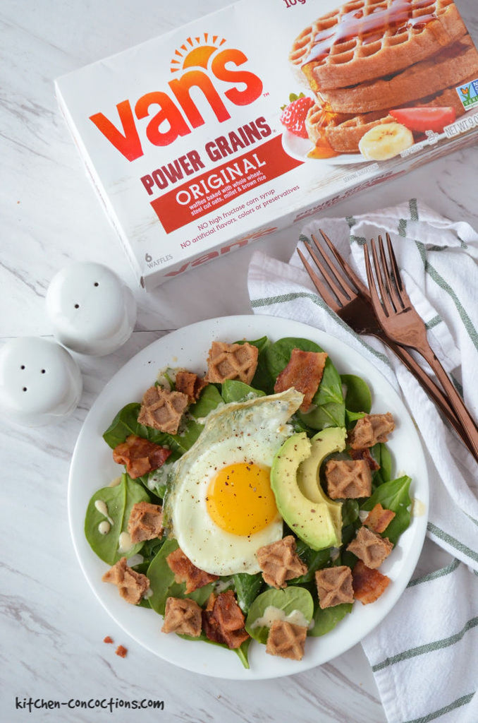 Bacon and Egg Breakfast Salad with Waffle Croutons