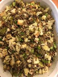 Roasted Cauliflower-lentils-tofu with cilantro pesto