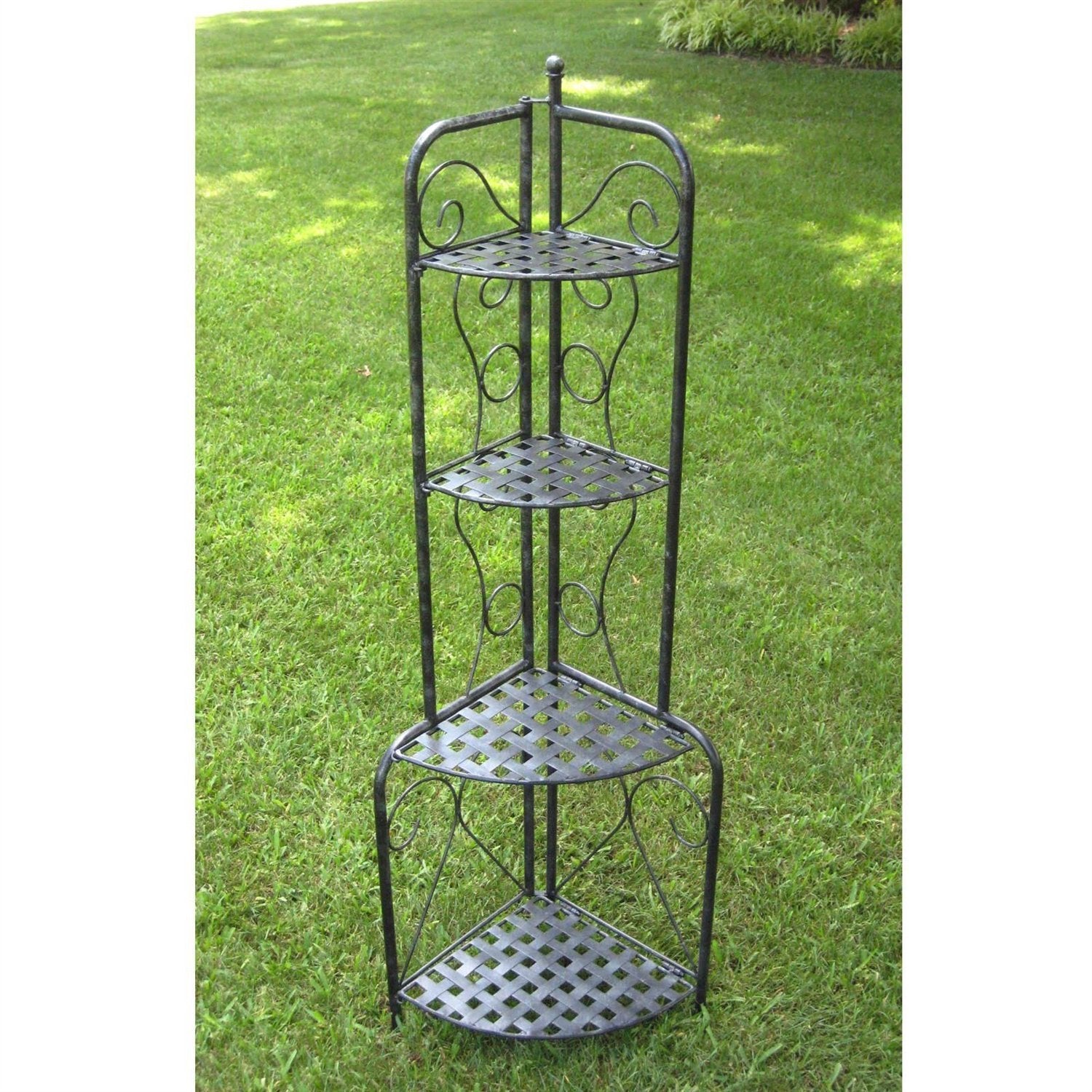 Indoor Outdoor Folding Corner Bakers Rack 4-Shelf Plant Stand in Antique Black