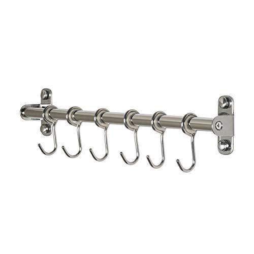 Squelo Kitchen Sliding Hooks, Solid Stainless Steel Hanging Rack Rail with Utensil Removable S Hooks for Towel, Pot Pan, Spoon, Loofah, Bathrobe, Wall Mounted