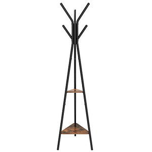 SONGMICS Coat Rack Stand, Coat Tree, Hall Tree Free Standing, Industrial Style, with 2 Shelves, for Clothes, Hat, Bag, Black, Vintage URCR16BX