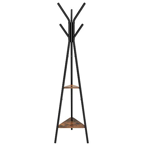 SONGMICS Coat Rack Stand, Coat Tree, Hall Tree Free Standing, Industrial Style, with 2 Shelves, for Clothes, Hat, Bag, Black, Vintage URCR16BX