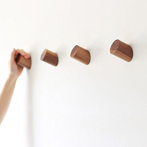 Astra Gourmet Natural Wooden Coat Hooks Wall Mounted - Vintage Single Organizer Hangers, Handmade Craft Hat Rack (Beech Wood, Pack of 4) (2.4 inch, Black Walnut)