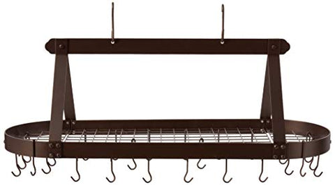 Old Dutch Oval Hanging Pot Rack with Grid & 24 Hooks, Oiled Bronze, 48 x 19 x 15.5