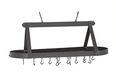 Old Dutch Oval Hanging Pot Rack with Grid & 24 Hooks, Satin Nickel, 48 x 19 x 15.5