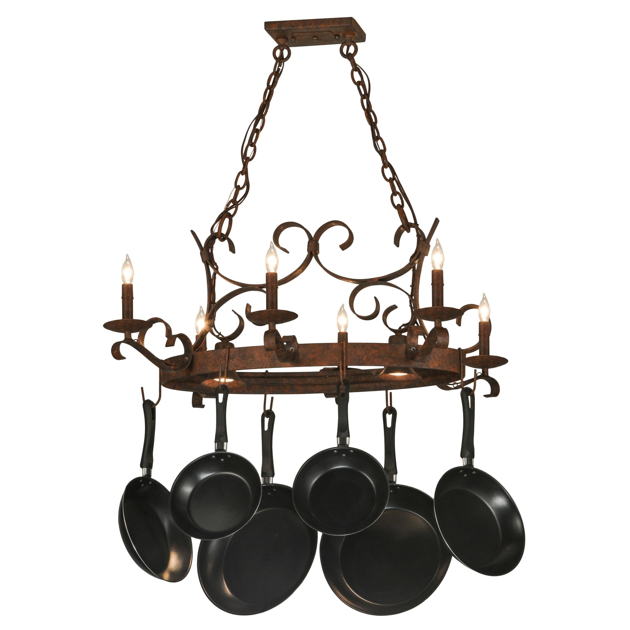 36"L Handforged Oval 6 LT W/Downlights Pot Rack Model 149135