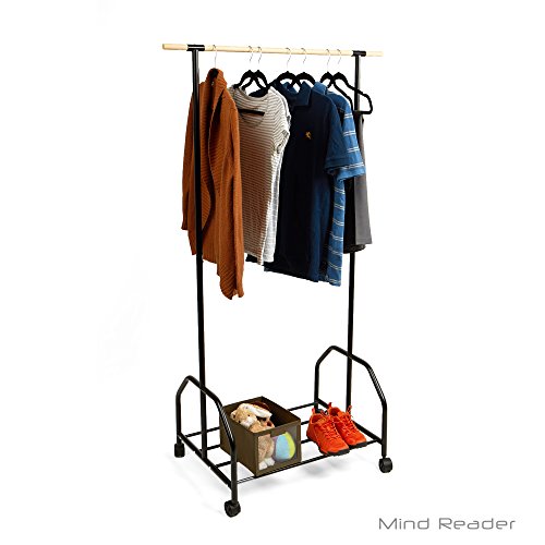 Mind Reader Clothing Garment Rack With One Bottom Shelf For Shoe Organization, Black