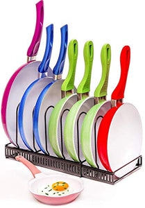 ComfyHouse Expandable Pots and Pans Organizer - Holds 7+ Pans & Lids to Keep Cupboards Tidy - Adjustable Bakeware Rack for Kitchen and Cabinets