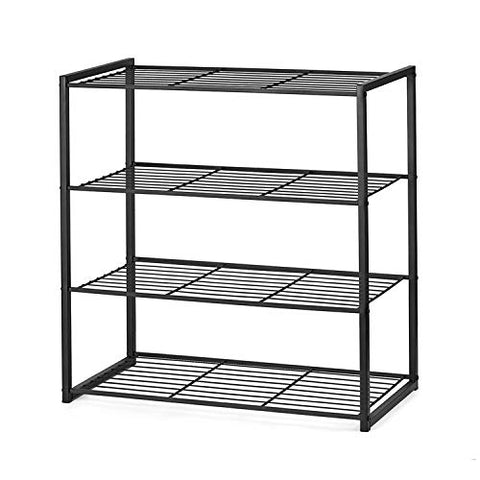 Titan Mall Shoe Organizer Free Standing Shoe Rack 4 Tier Shoe Rack Black Metal Shoe Rack 25 Inch Wide Shoe Tower Shelf Storage