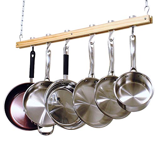 Cooks Standard NC-00269 Single Bar, 36-Inch Ceiling Mounted Wooden Pot Rack, Brown