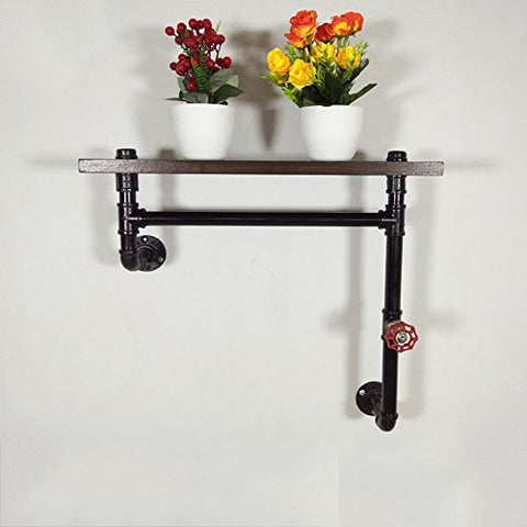 JJ_Industrial Hook/Wall Shelf/Iron Bookshelf/Solid Wood Word Shelf/Vintage Hose Industrial Wind Shelf/loft Old Pipe Wall Hanging/Clothing Store Hanger/Combo Racks (50 50 20cm)