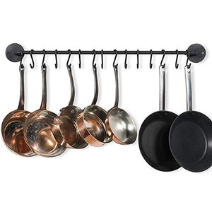 Wallniture Pot Pan Lid Rack Hanging Utensils Rail with Hooks Iron Black 33 Inch