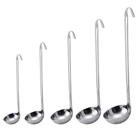 AMFOCUS Set of 5 Stainless Steel Soup Ladle - Hook Up Long Handle