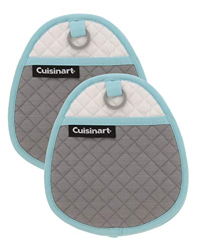 Cuisinart Quilted Silicone Pot Holders and Oven Mitts with Soft Insulated Pockets, 2pk - Heat Resistant Hot Pads, Potholder, Trivets with Non-Slip Grip to Safely Handle Hot Cookware - Drizzle Grey