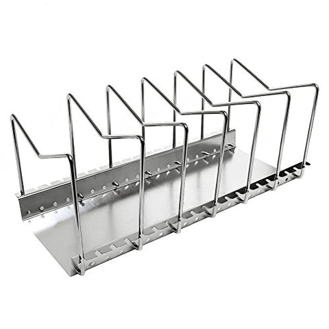 Kes Stainless Steel Dish Rack Kitchen Pot Pan Lid Cutting Board Adjustable Organizer Holder with Drain Tray for Cabinet and Pantry Storage Organization, 6 Compartments, KLR201