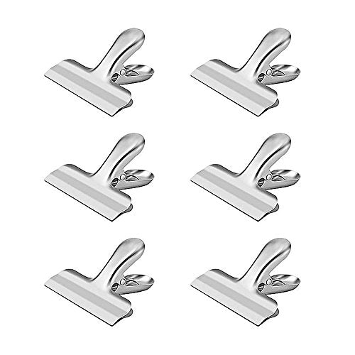 GerTong 6Pcs Binder Clips with Stainless Steel 3 Inches Wide Durable Large Metal Food Bag Sealing Clips for Air Tight,Perfect for Home Storage,Refined Office,Food Bread Bags