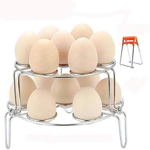 Foseal Stackable Egg Steamer Rack Trivet Instant Pot Accessories - Fits Instant Pot 5, 6, 8 qt Pressure Cooker - 2 Pack Stainless Steel Multi-purpose Racks and 1 Pot Dish Clip