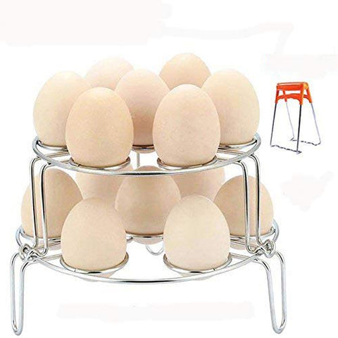 Foseal Stackable Egg Steamer Rack Trivet Instant Pot Accessories - Fits Instant Pot 5, 6, 8 qt Pressure Cooker - 2 Pack Stainless Steel Multi-purpose Racks and 1 Pot Dish Clip