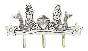 Basic Spirit Nautical Pewter Mermaid Triple Key Hook Wall Rack