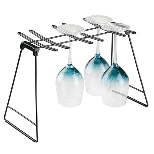 mDesign Freestanding Foldable Wine Glass and Stemware Drying and Display Storage Rack for Kitchen Countertop - Holds 6 Glasses, Non-Skid Feet, Folds Flat for Compact Storage - Matte Black