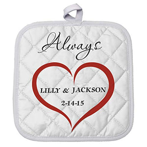 Personalized Custom Text Wedding Heart Love always Couple Polyester Pot Holder