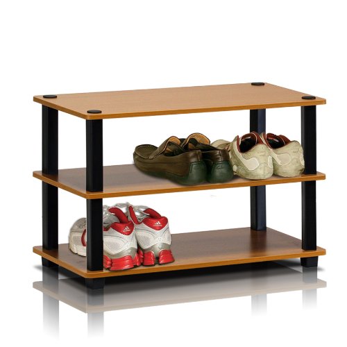 Furinno 13080LC/BK Turn-S-Tube 3-Tier Shoe Rack, Light Cherry/Black