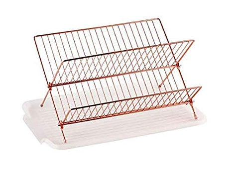 Deluxe Chrome-plated Steel Foldable X Shape 2-tier Shelf Small Dish Drainers with Drainboard (Copper)