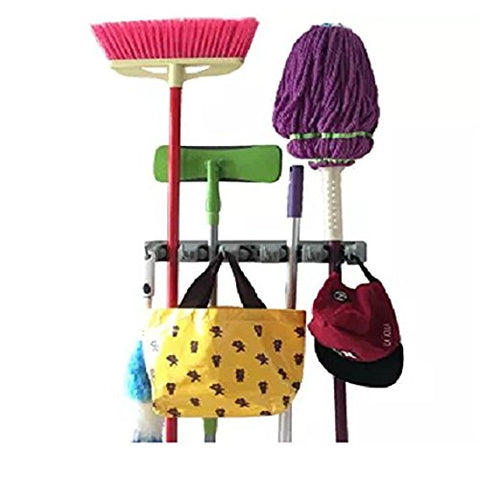 Mop and Broom Holder, Multipurpose 5 position with 6 hooks garage storage Holds up to 11 Tools, storage solutions for broom holders, garage storage systems broom organizer for garage shelving ideas