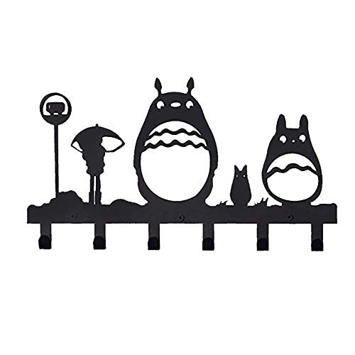 Homentum Decorative Coat Hooks Wall Mounted,Childrens Hangers, Metal Towel Racks for Bathroom,Bedroom, Dog Leash and Key Holder, Entryway Clothes and Hat Organizer,Cartoon Sweet Black,6 Hooks(Totoro)