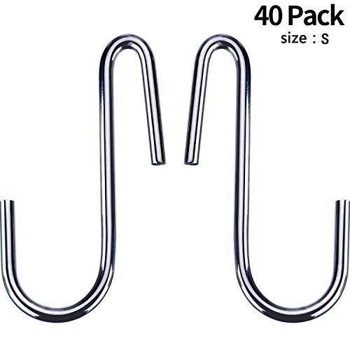 40 Pack Heavy Duty S Hooks Stainless Steel S Shaped Hooks Hanging Hangers for Kitchenware Spoons Pans Pots Utensils Clothes Bags Towers Tools Plants (Silver)