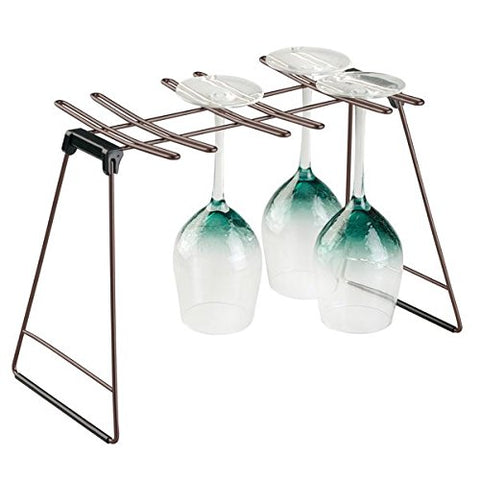 mDesign Freestanding Foldable Wine Glass and Stemware Drying and Display Storage Rack for Kitchen Countertop - Holds 6 Glasses, Non-Skid Feet, Folds Flat for Compact Storage - Bronze