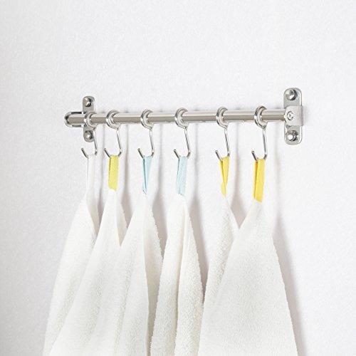 Squelo Kitchen Sliding Hooks, Solid Stainless Steel Hanging Rack Rail with Utensil Removable S Hooks for Towel, Pot Pan, Spoon, Loofah, Bathrobe, Wall Mounted