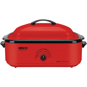 NESCO 4818-12, Classic Roaster Oven with Porcelain Cookwell, Red, 18 quart, 1425 watts