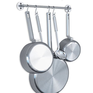 WALLNITURE Gourmet Kitchen Pot Pan Lid Rack with Hooks Steel Silver 16 Inch