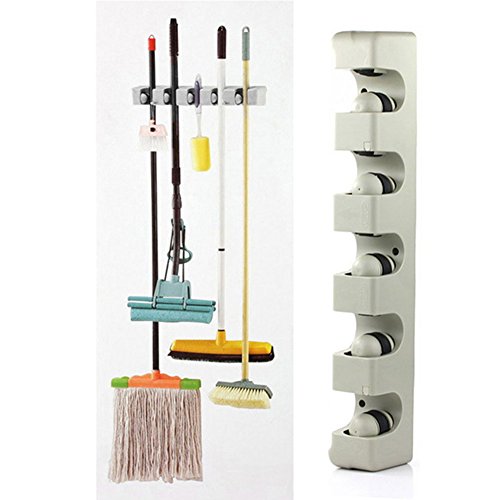 5 Position Holds Multipurpose Wall Mounted Garage Garden Kitchen Tool Organizer Hanger Mop and Broom Holder