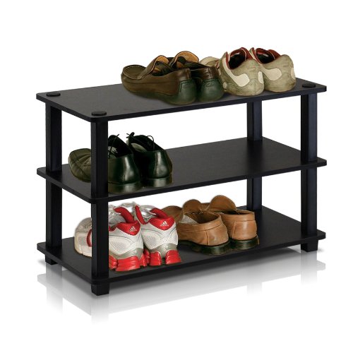 Furinno 13080EX/BK Turn-S-Tube 3-Tier Shoe Rack, Espresso/Black