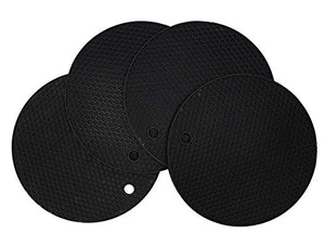 7"×7"Round silicone trivet Pot holder Jar opener Non-slip High temperature resistant Flexible Durable Dishwasher Safe heat resistant trivet (4 Pack black)