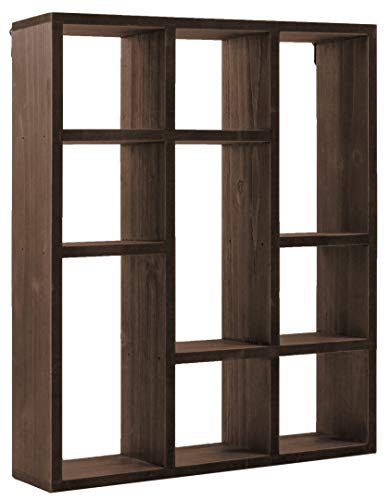 Space Art Deco 9 Compartment Shadow Box Display Shelf/Organizer for Wall or Table/Desk, Dark Brown Wood Finish - Shadow Box Decor - Item Display Unit - Memorabilia Holder (9 Compartment)