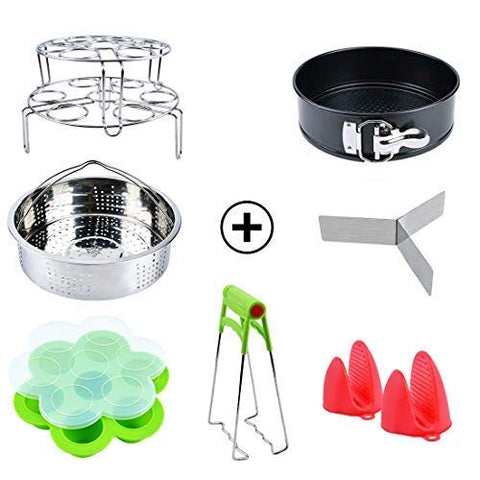 Pressure Cooker Accessories Set with Steamer Basket Egg Steamer Rack Non-stick Springform Pan 1 Pair Silicone Cooking Pot Mitts Silicone Egg Bites Molds Foldable Bowl Plate Dish Clip Clamp