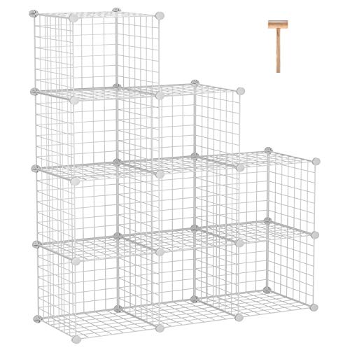 C&AHOME Metal Wire Cube Storage, 9-Cube Storage Organizer, Stackable Storage Bins, Modular Bookcase, DIY Closet Cabinet Ideal for Living Room Bedroom, Home, Office 36.6”L x 12.4”W x 48.4”H White