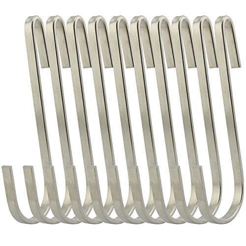 RuiLing Flat Style Premium Stainless Steel S Hook Cookware Universal Pot Rack Hooks Sturdy Hanging Hooks - Multiple uses for Kitchenware , Pots , Utensils , Plants , Towels - Set of 10