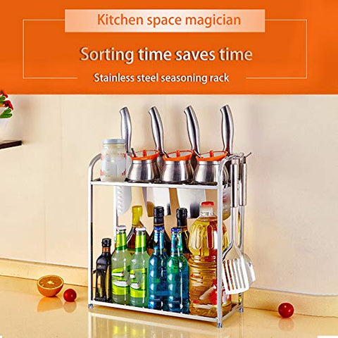 Coerni 2-Tier Standing Rack, Stainless Steel Kitchen Bathroom Countertop Storage Organizer Spice Jars Bottle Shelf Holder Rack